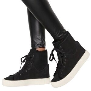 UGG Beven Black High-Tops Sneaker Sheepskin Leather Suede Shearling Lace-up 9